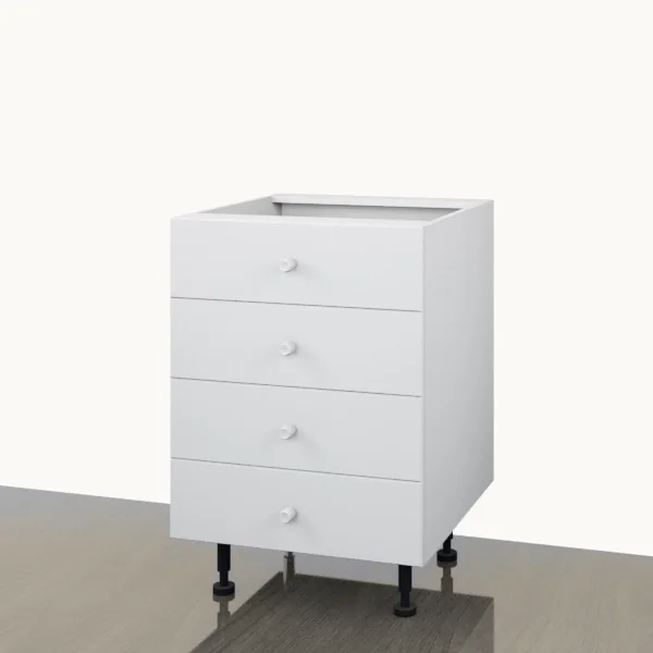 Product render of the Floor 600mm — 4 Drawer with the doors closed.