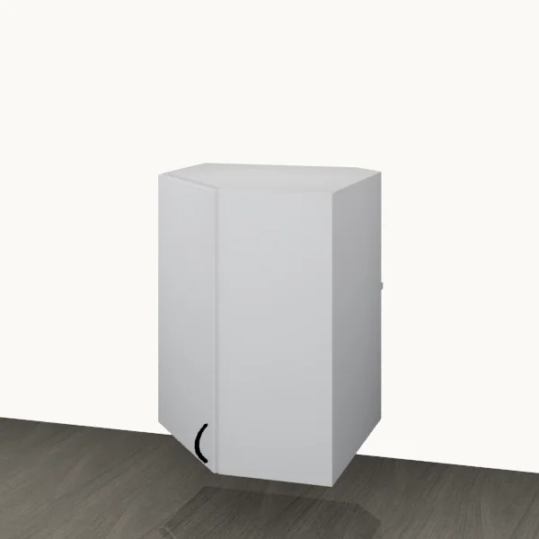 Product render of the Wall 600mm — Display Corner with the doors closed.