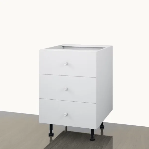 Floor 600mm — 3 Drawer — doors closed.