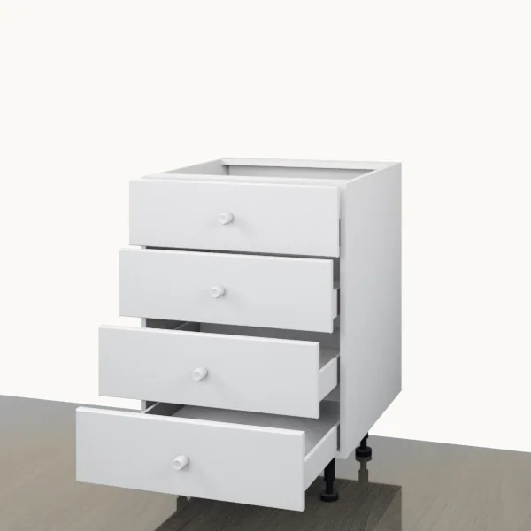Floor 600mm — 4 Drawer — doors open.